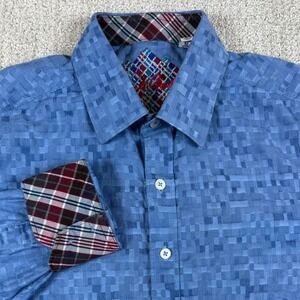 Robert Graham Mens Medium Blue Classic Fit Tonal Geometric Button Up Shirt